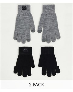 Набор из 2 пар перчаток серого и черного цвета Jack & jones