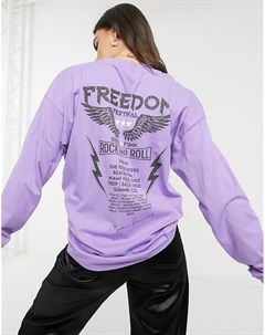 Фиолетовая oversize футболка с длинными рукавами и принтом Asos design