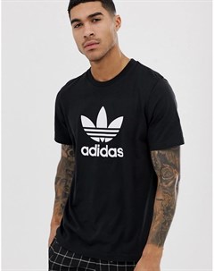 Черная футболка с крупным логотипом трилистником Adidas originals
