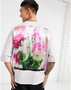 Сиреневая oversized футболка с принтом цветов на спине Asos design