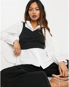 Многослойная рубашка с топом на бретелях черно белой расцветки Vero moda