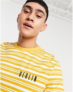 Желтая полосатая футболка с принтом Berlin Asos design