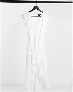 Белое платье миди с узором бродери и запахом In the style