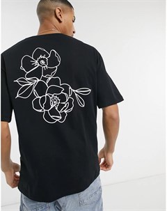 Черная футболка в стиле oversized с принтом с розами на спине Originals Jack & jones