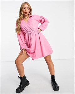Розовое платье рубашка мини с запахом Asos design