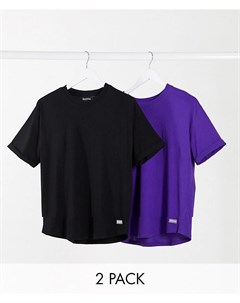Набор из 2 длинных футболок фиолетового и черного цвета Bershka