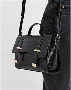 Черная сумка через плечо с отделкой под крокодиловую кожу Asos design
