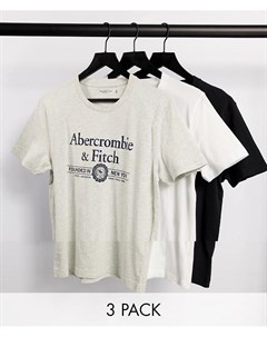 Набор из 3 футболок белого серого меланжевого и черного цветов с большим логотипом на груди Abercrombie & fitch