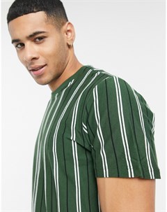 Темно зеленая oversized футболка в вертикальную полоску New look