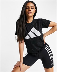 Черная меланжевая футболка с 3 полосками adidas Training Adidas performance