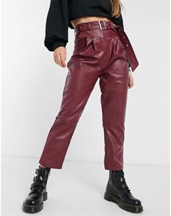 Бордовые брюки из искусственной кожи с поясом Violet romance