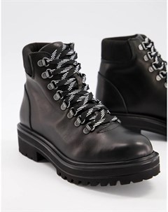Кожаные походные ботинки черного цвета на массивной подошве Depp