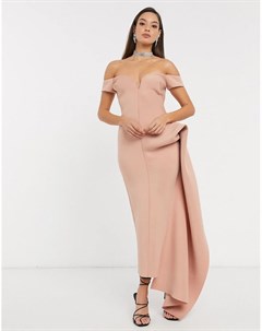 Розовое платье макси со спущенными плечами Asos design