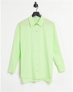 Рубашка из поплина цвета зеленого лайма в стиле oversized Bershka