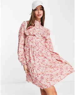 Платье рубашка мини из органического хлопка с оборками и винтажным цветочным принтом Aligne