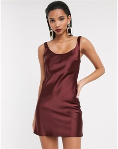 Атласное бордовое платье комбинация с овальным вырезом Asos design