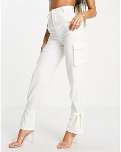 Эксклюзивные кремовые брюки с карманами карго и завязками у нижнего края от комплекта Missy Empire Missyempire