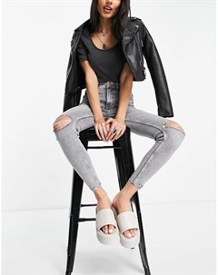 Серые джинсы в стиле диско со рваной отделкой New look