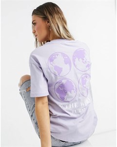 Лиловая выбеленная oversized футболка с принтом планеты Asos design
