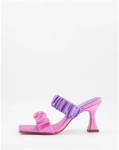 Розово фиолетовые мюли на среднем каблуке с квадратным носком и ремешками со сборками Harling Asos design