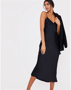 Черное атласное платье миди на бретельках x Lorna Luxe In the style