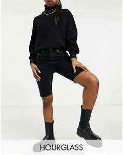 Удлиненные шорты черного выбеленного цвета в стиле 90 х из смесового органического хлопка Hourglass Asos design