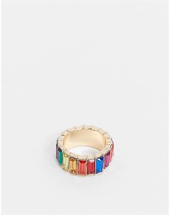 Золотистое кольцо с разноцветными кристаллами Asos design