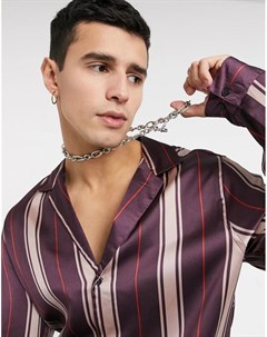 Фиолетовая полосатая рубашка классического кроя из атласной ткани с отложным воротником Asos design