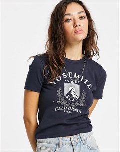 Темно синяя футболка с принтом Yosemite Topshop