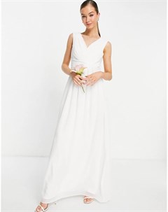 Белое свадебное платье макси с V образным вырезом Little mistress