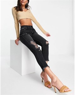 Черные джинсы в винтажном стиле с рваной отделкой Na-kd