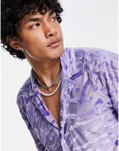 Фиолетовая свободная рубашка с отложным воротником и бархатным звериным узором с эффектом выгорания Asos design