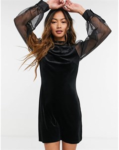 Черное бархатное платье мини с рукавами из органзы & other stories