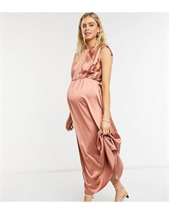 Пудровое атласное платье миди с расклешенной юбкой ASOS DESIGN Maternity Asos maternity