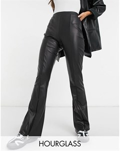 Черные расклешенные брюки из искусственной кожи с молнией спереди Hourglass Asos design