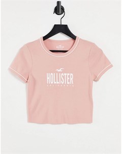 Розовая футболка с логотипом Hollister