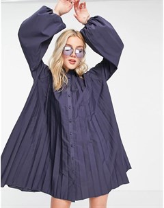 Серое поплиновое платье рубашка трапеция мини со складками в стиле oversized Asos design