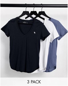Набор из 3 футболок разных цветов с короткими рукавами V образным вырезом и логотипом Abercrombie & fitch