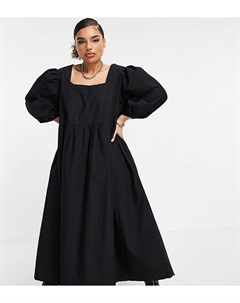 Черное платье миди с присборенной юбкой в стиле oversized Plus Collusion