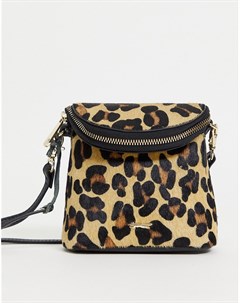 Светло коричневый кожаный маленький рюкзак с леопардовым принтом Paul costelloe