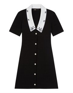 Черное платье на пуговицах с белым воротником Maje