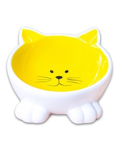 Миска для кошек Мордочка кошки на ножках желтая керамика 100 мл Керамикарт