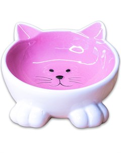 Миска для кошки Мордочка кошки на ножках розовая керамика 100 мл Керамикарт