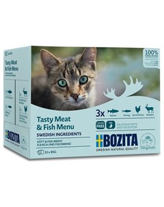 Pouch Meat Fish Multibox влажный корм для взрослых кошек с кусочками в соусе мясной и рыбный микс 85 Bozita