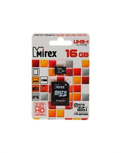 Карта памяти 16Gb MicroSD Class 10 UHS I 13613 ADSUHS16 с адаптером SD Mirex