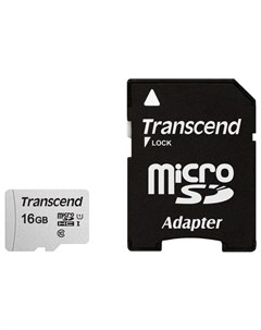 Карта памяти 16Gb 300S MicroSDHC Class 10 UHS I TS16GUSD300S A с переходником под SD Transcend