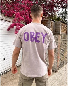 Бежевая футболка из плотной ткани с принтом на спине Obey