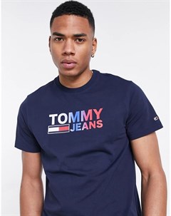Темно синяя футболка с разноцветным логотипом Tommy jeans