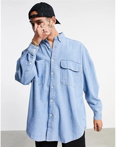 Джинсовая рубашка в стиле oversized в винтажном выбеленном синем цвете Asos design