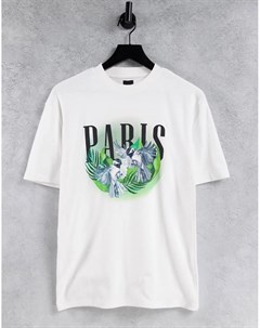 Белая футболка с принтом птиц и надписью Paris River island